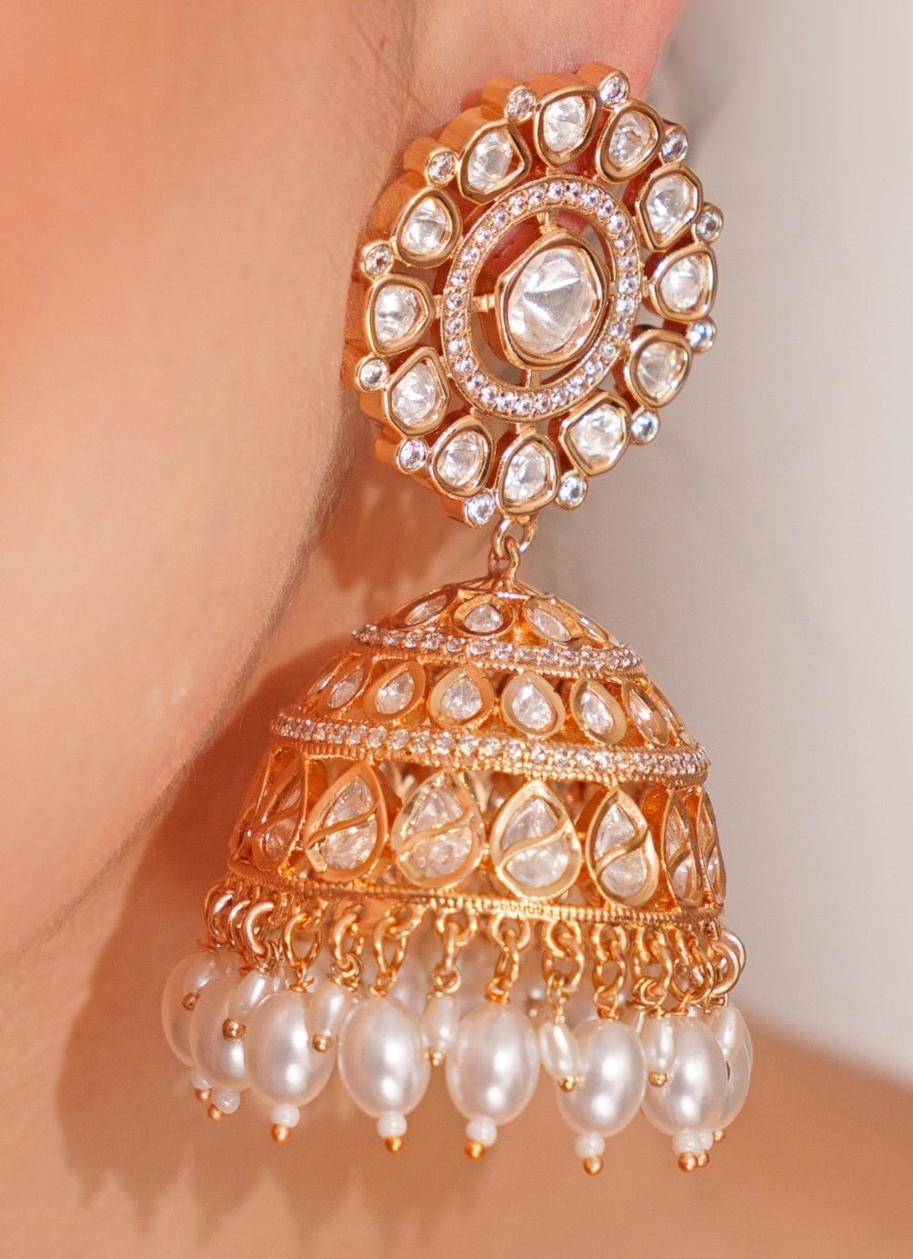 Gold Plated Kundan Polki Jhumka Earrings Zevar by Geeta - Fabilicious Fashion