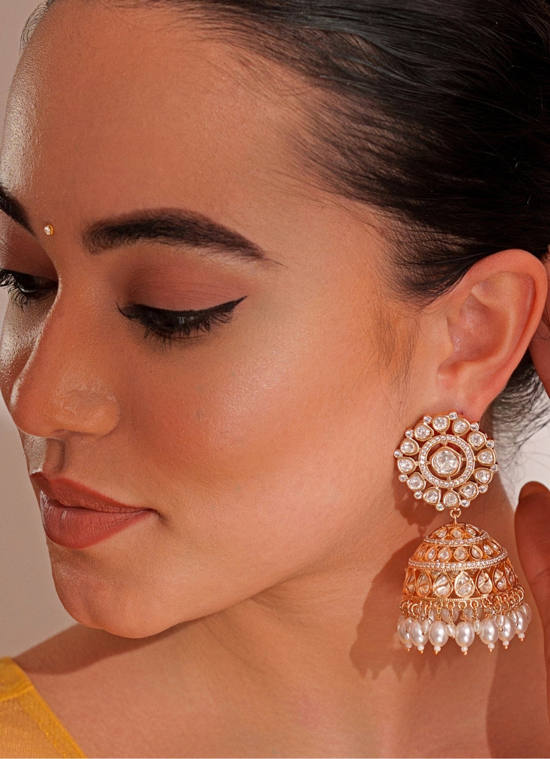 Gold Plated Kundan Polki Jhumka Earrings Zevar by Geeta - Fabilicious Fashion