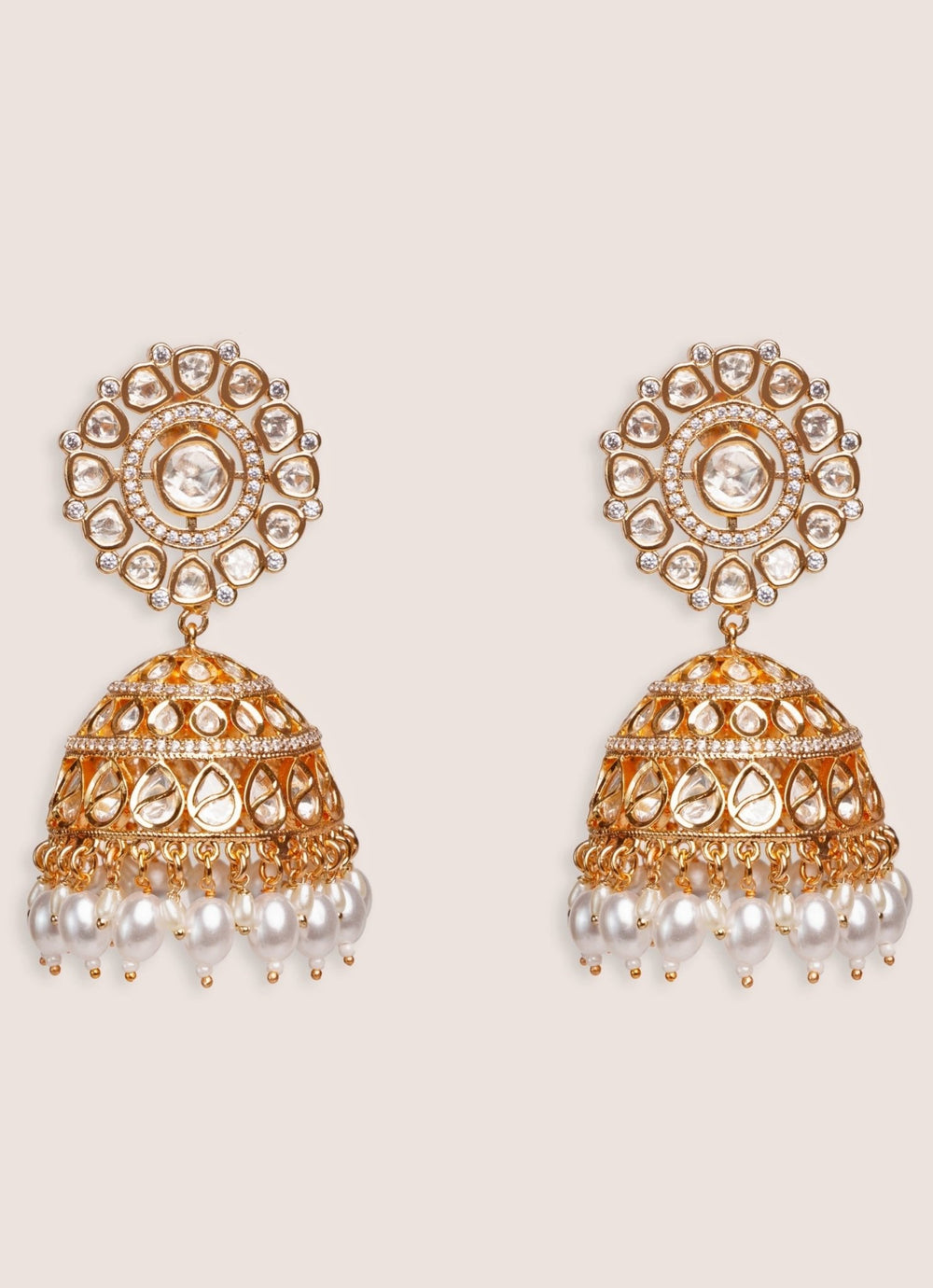Gold Plated Kundan Polki Jhumka Earrings Zevar by Geeta - Fabilicious Fashion