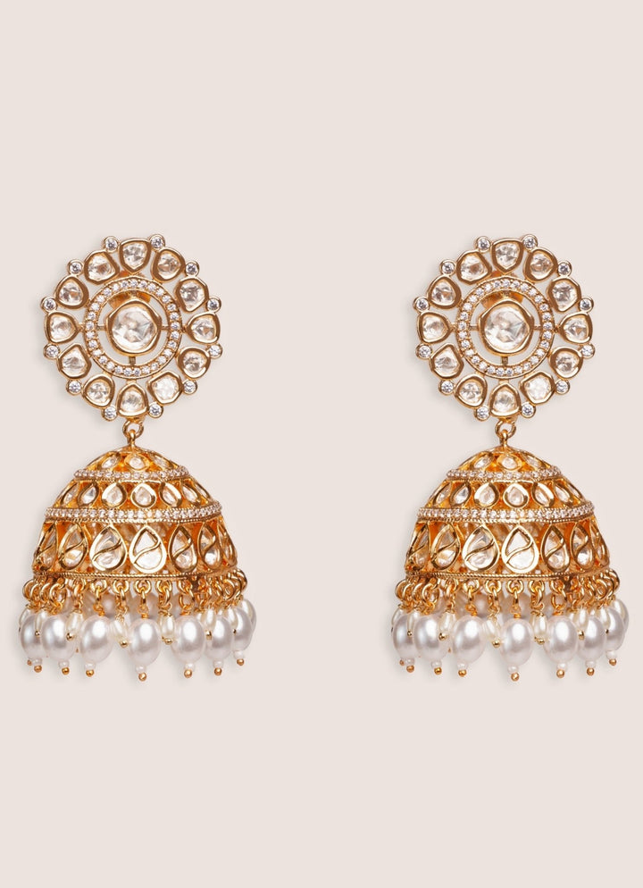 Gold Plated Kundan Polki Jhumka Earrings Zevar by Geeta - Fabilicious Fashion