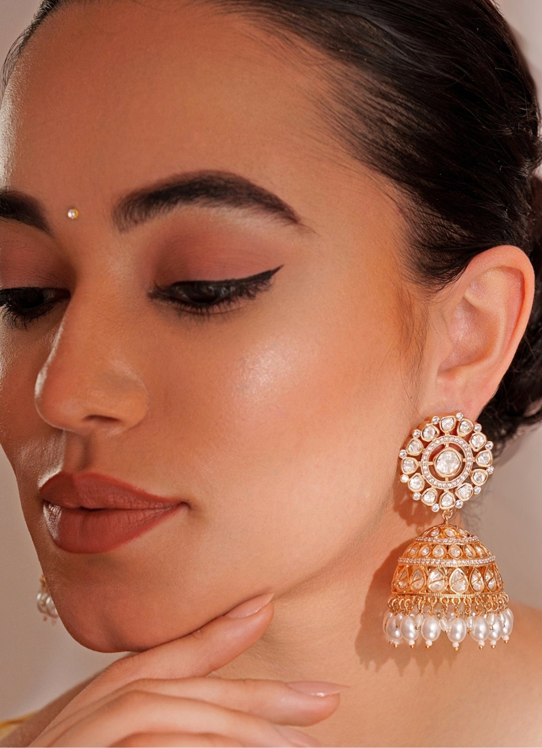 Gold Plated Kundan Polki Jhumka Earrings Zevar by Geeta - Fabilicious Fashion