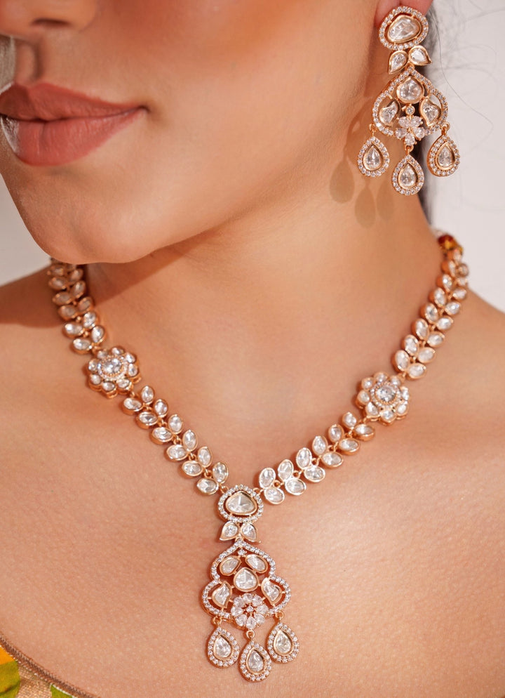 Gold Plated Kundan Polki Long Necklace Set With Danglers Zevar by Geeta - Fabilicious Fashion
