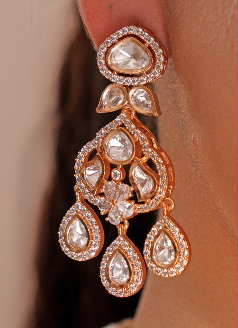 Gold Plated Kundan Polki Long Necklace Set With Danglers Zevar by Geeta - Fabilicious Fashion