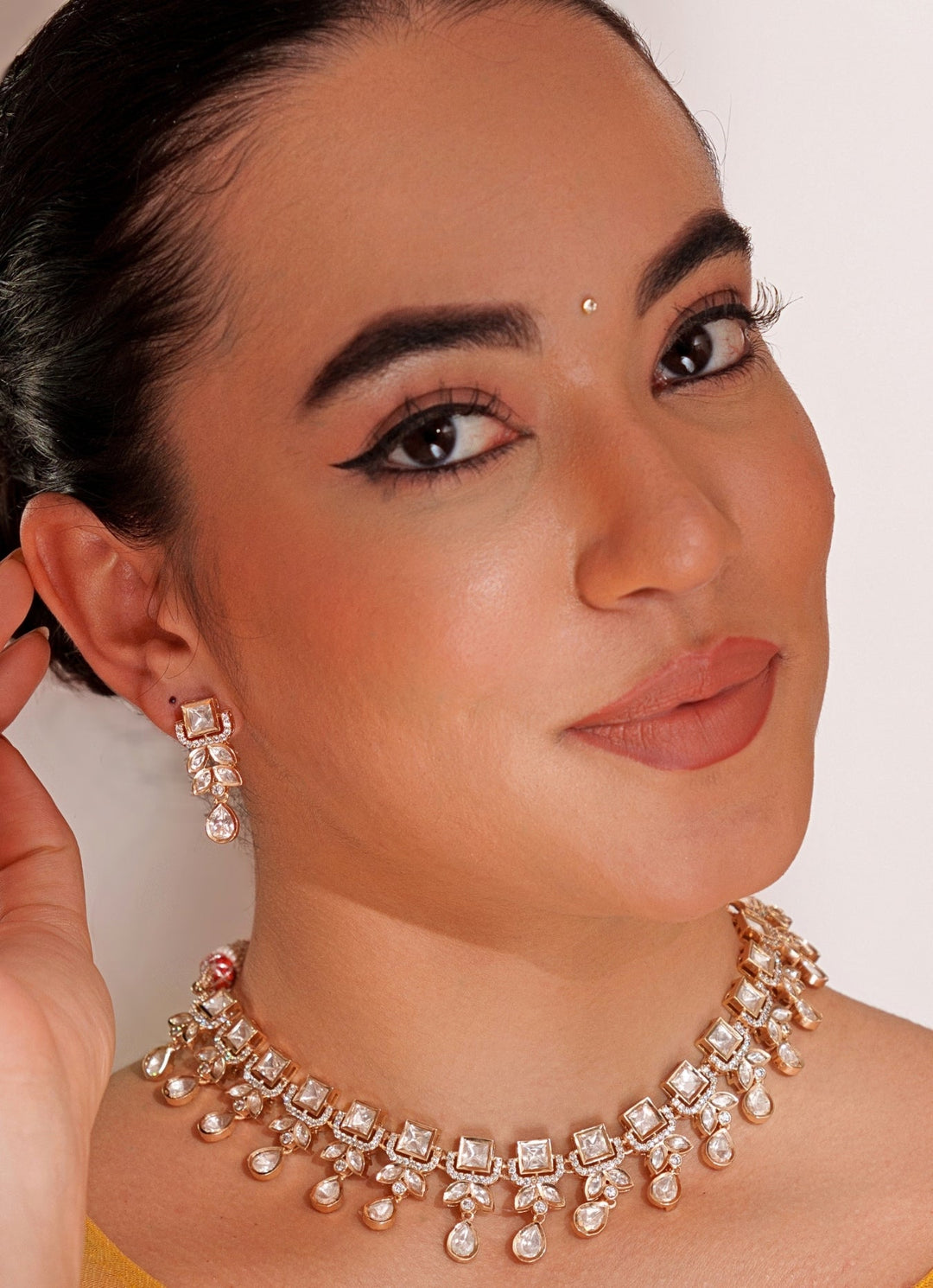 Gold Plated Kundan Polki Necklace Set With Earrings Zevar by Geeta - Fabilicious Fashion