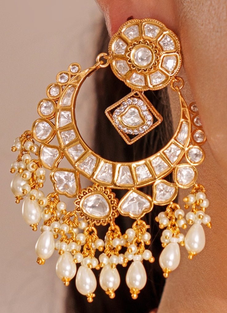Gold Plated Kundan Polki Necklace Set With Maangtikka Zevar by Geeta - Fabilicious Fashion