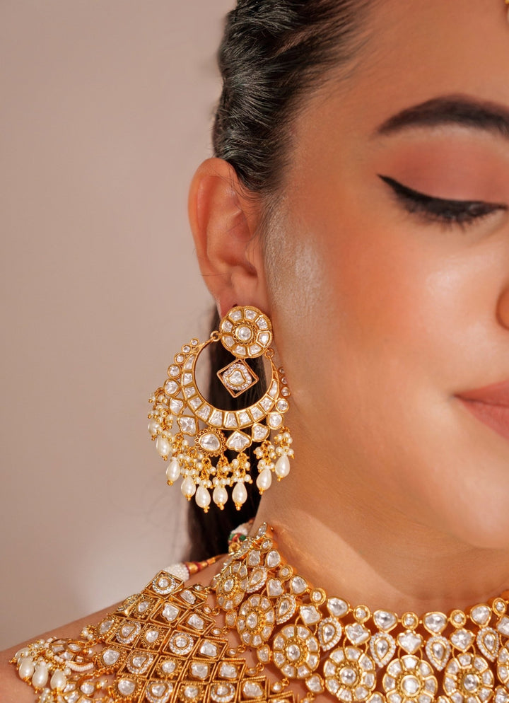Gold Plated Kundan Polki Necklace Set With Maangtikka Zevar by Geeta - Fabilicious Fashion