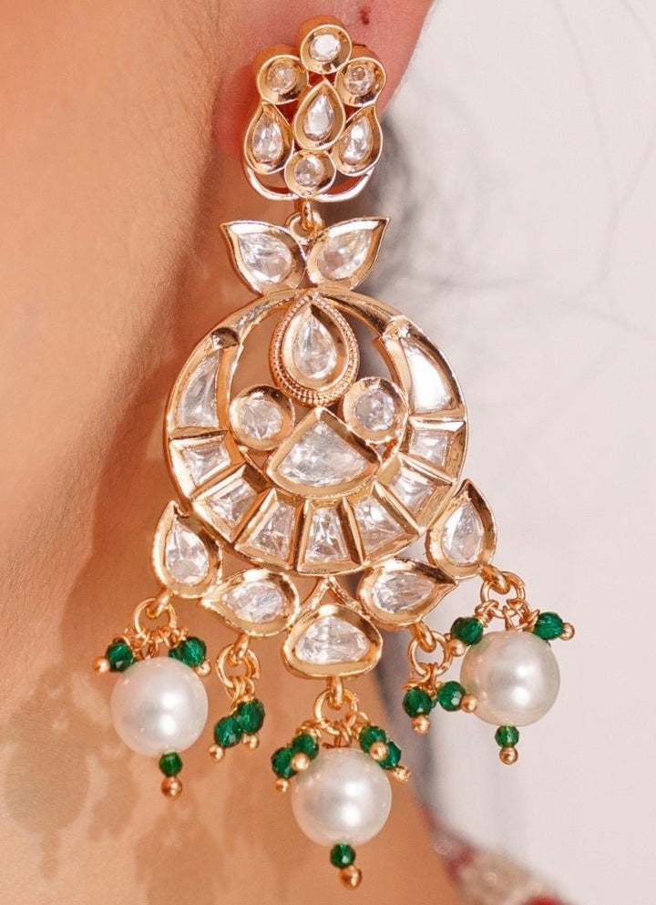 Gold Plated Kundan Polki Necklace Set With Pearl Drops Zevar by Geeta - Fabilicious Fashion