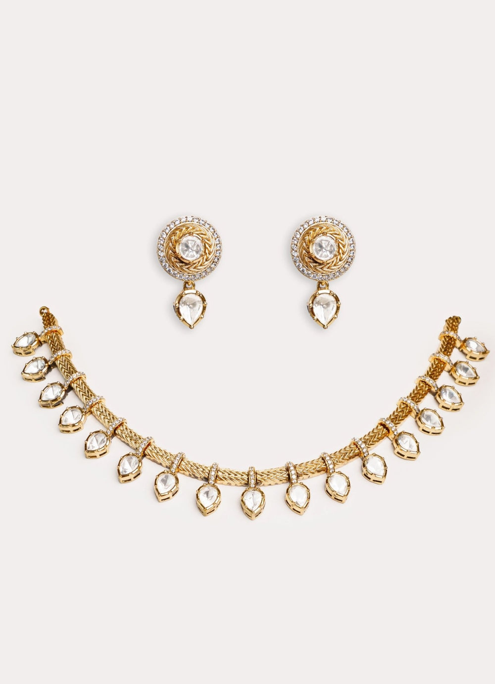 Gold Plated Kundan Polki Necklace Set Zevar by Geeta - Fabilicious Fashion