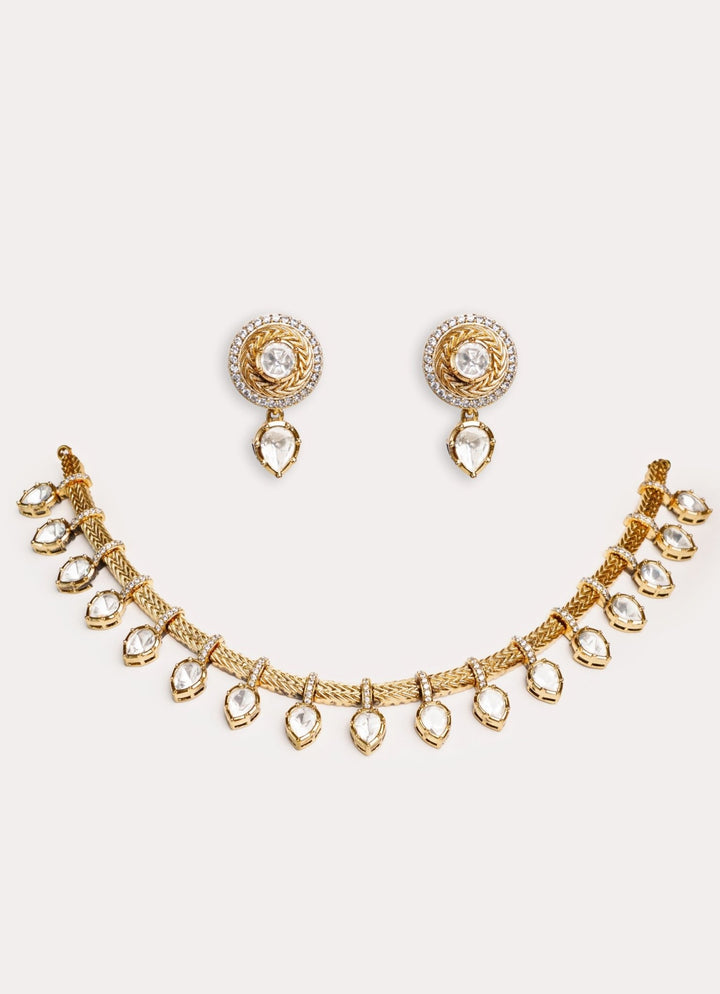 Gold Plated Kundan Polki Necklace Set Zevar by Geeta - Fabilicious Fashion