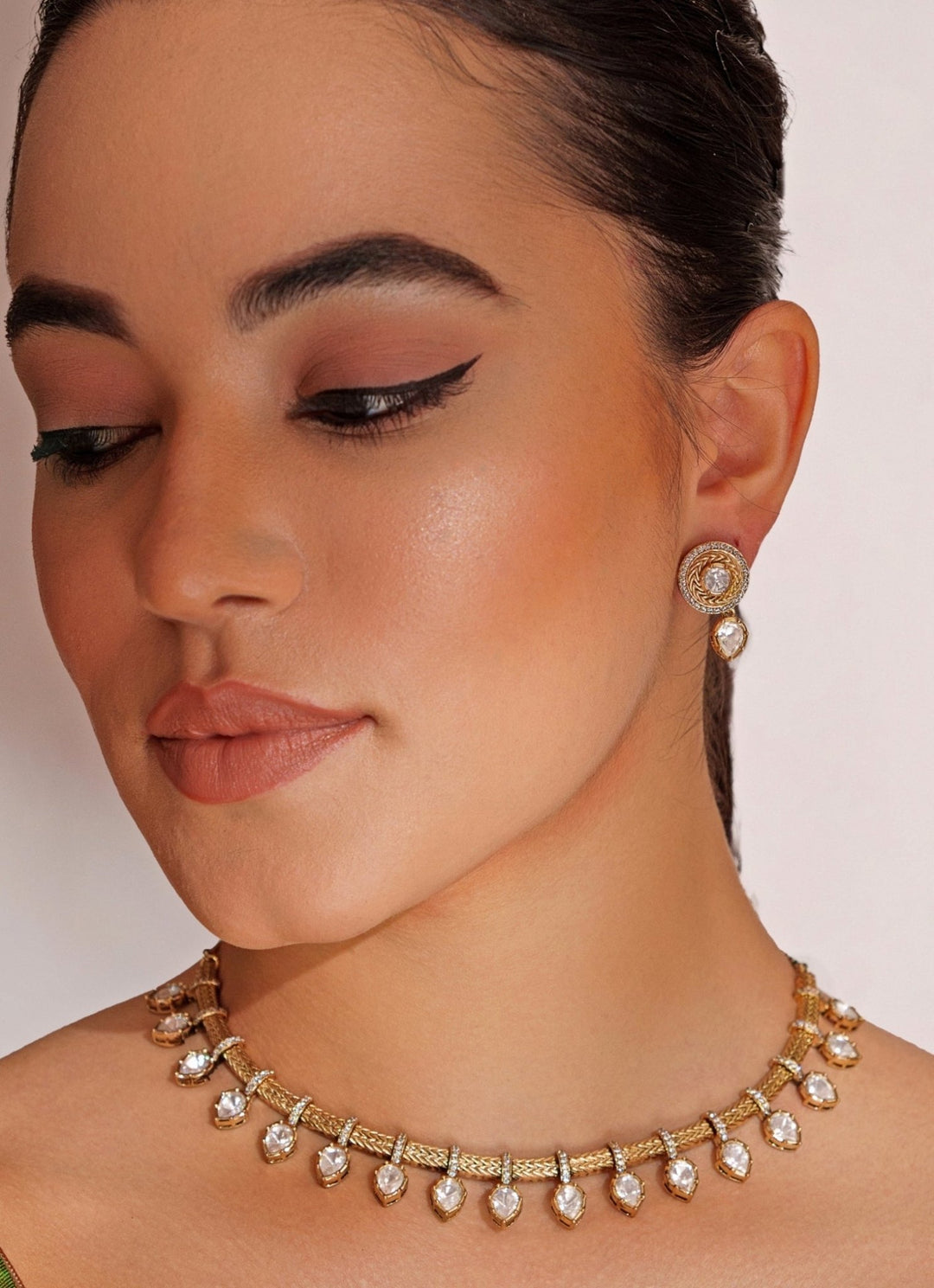 Gold Plated Kundan Polki Necklace Set Zevar by Geeta - Fabilicious Fashion