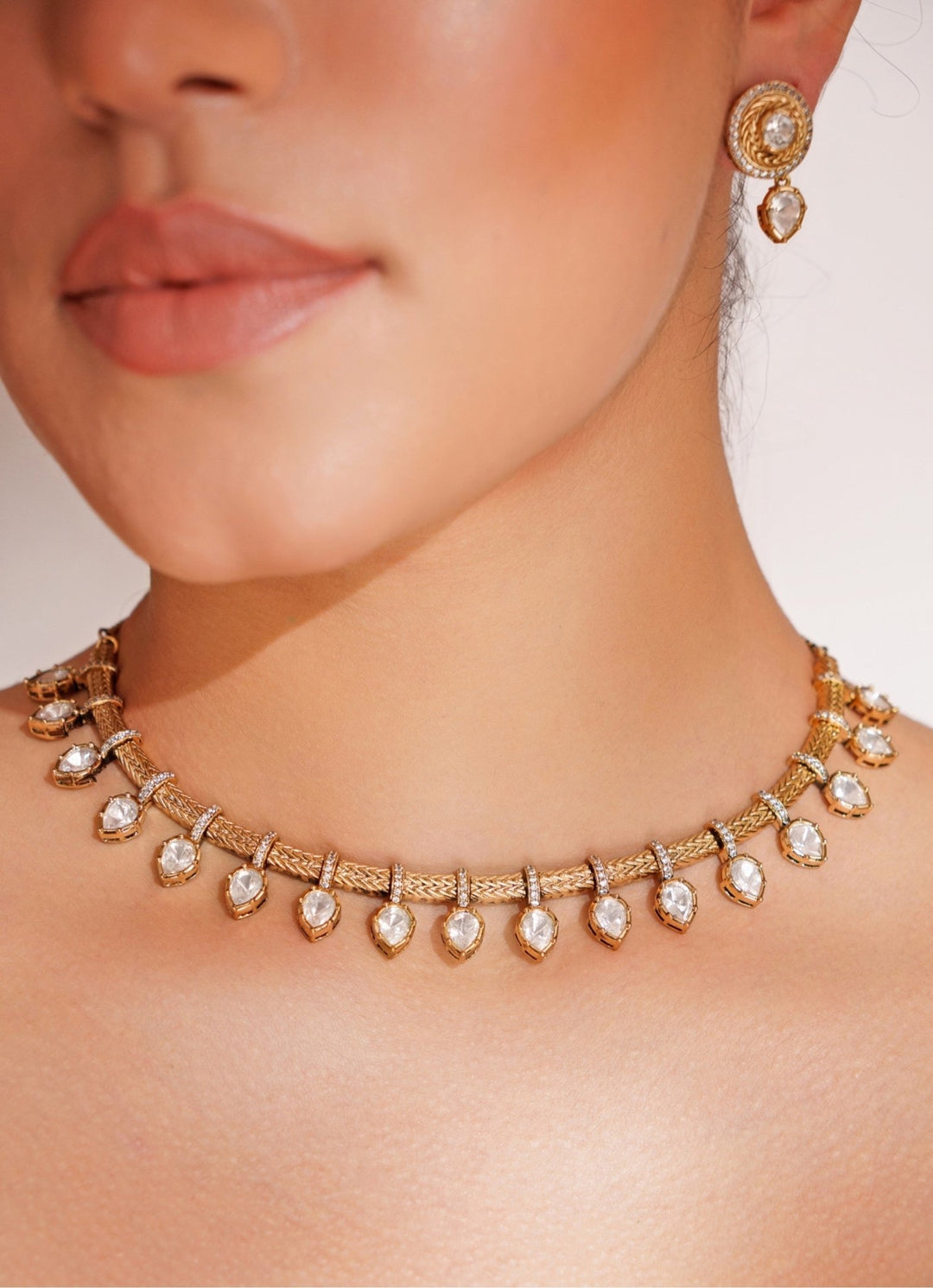 Gold Plated Kundan Polki Necklace Set Zevar by Geeta - Fabilicious Fashion