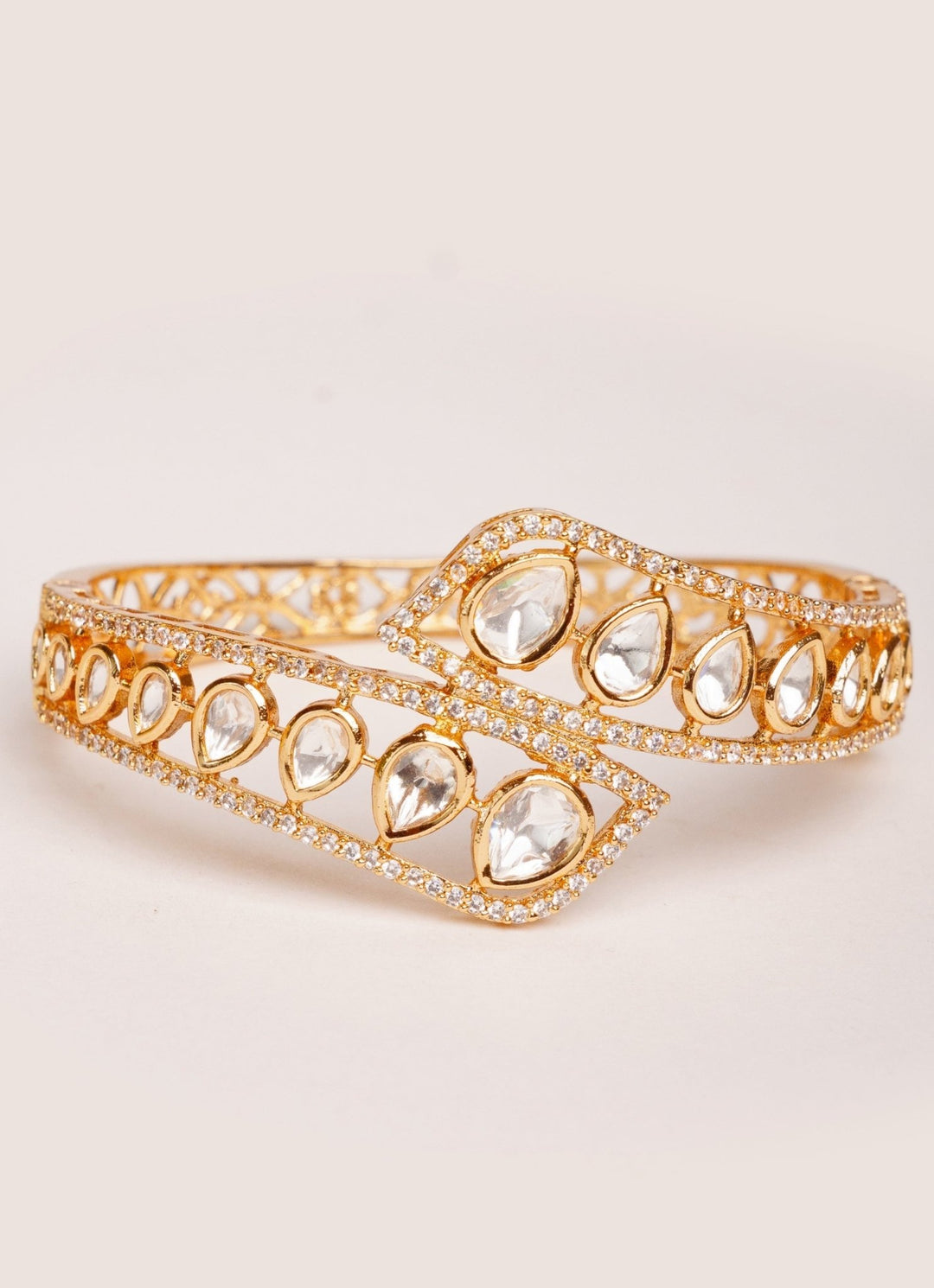 Gold Plated Kundan Polki Openable Kada Zevar by Geeta - Fabilicious Fashion