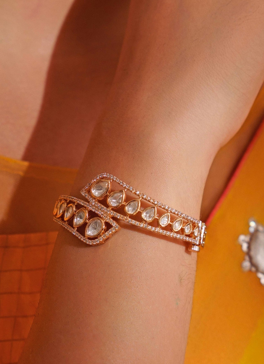 Gold Plated Kundan Polki Openable Kada Zevar by Geeta - Fabilicious Fashion