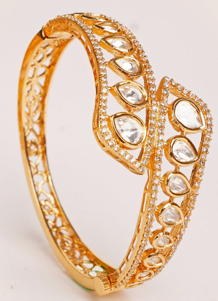 Gold Plated Kundan Polki Openable Kada Zevar by Geeta - Fabilicious Fashion