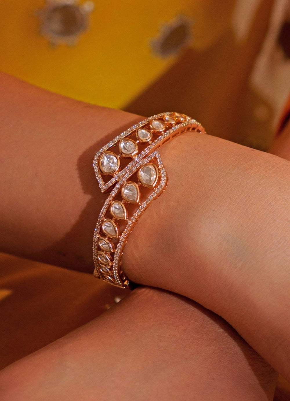 Gold Plated Kundan Polki Openable Kada Zevar by Geeta - Fabilicious Fashion