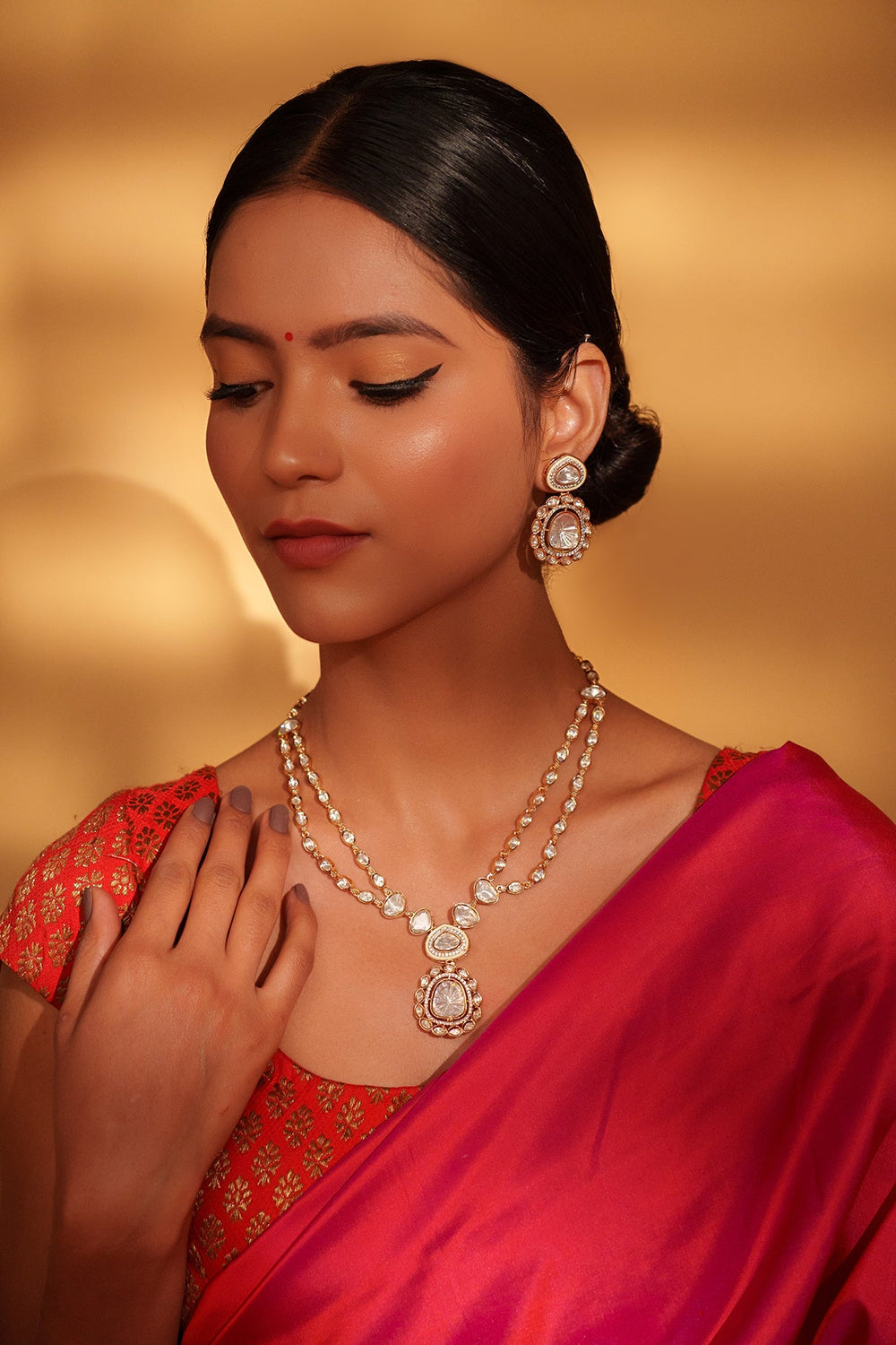 Gold Plated Kundan Polki Pendant Necklace Set Zevar by Geeta - Fabilicious Fashion