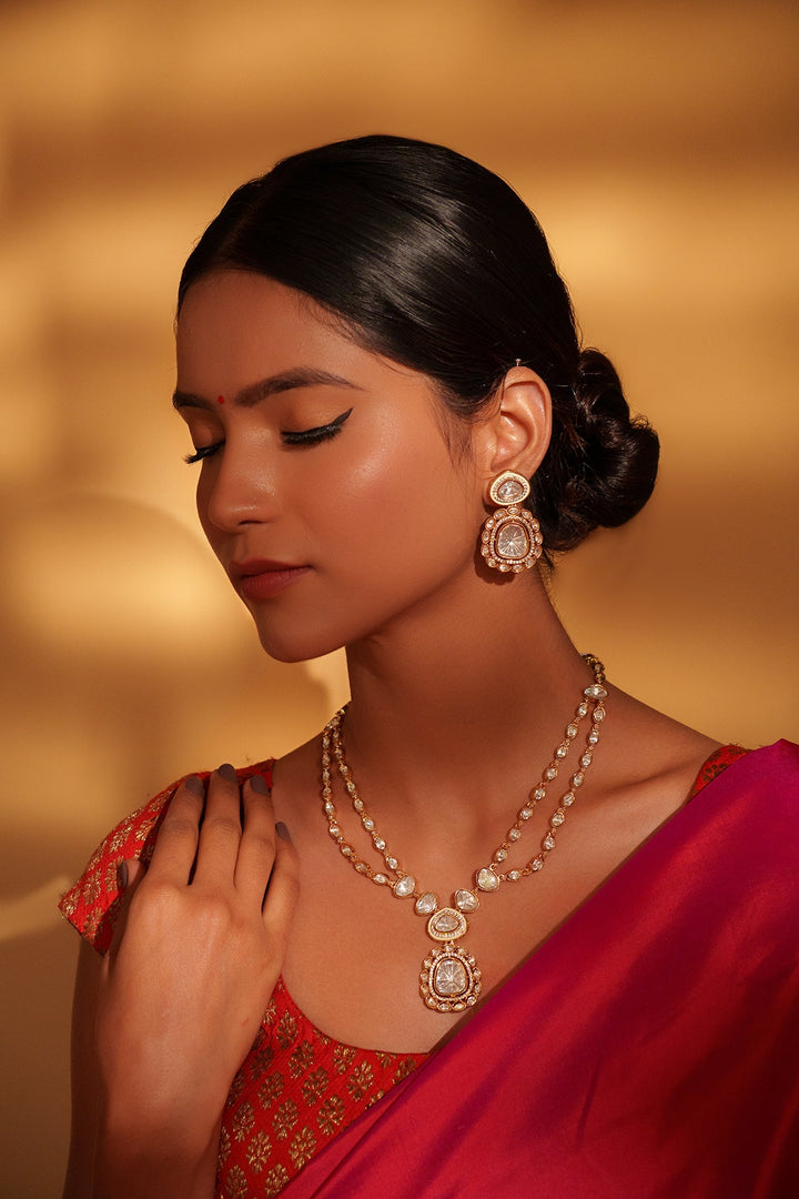 Gold Plated Kundan Polki Pendant Necklace Set Zevar by Geeta - Fabilicious Fashion