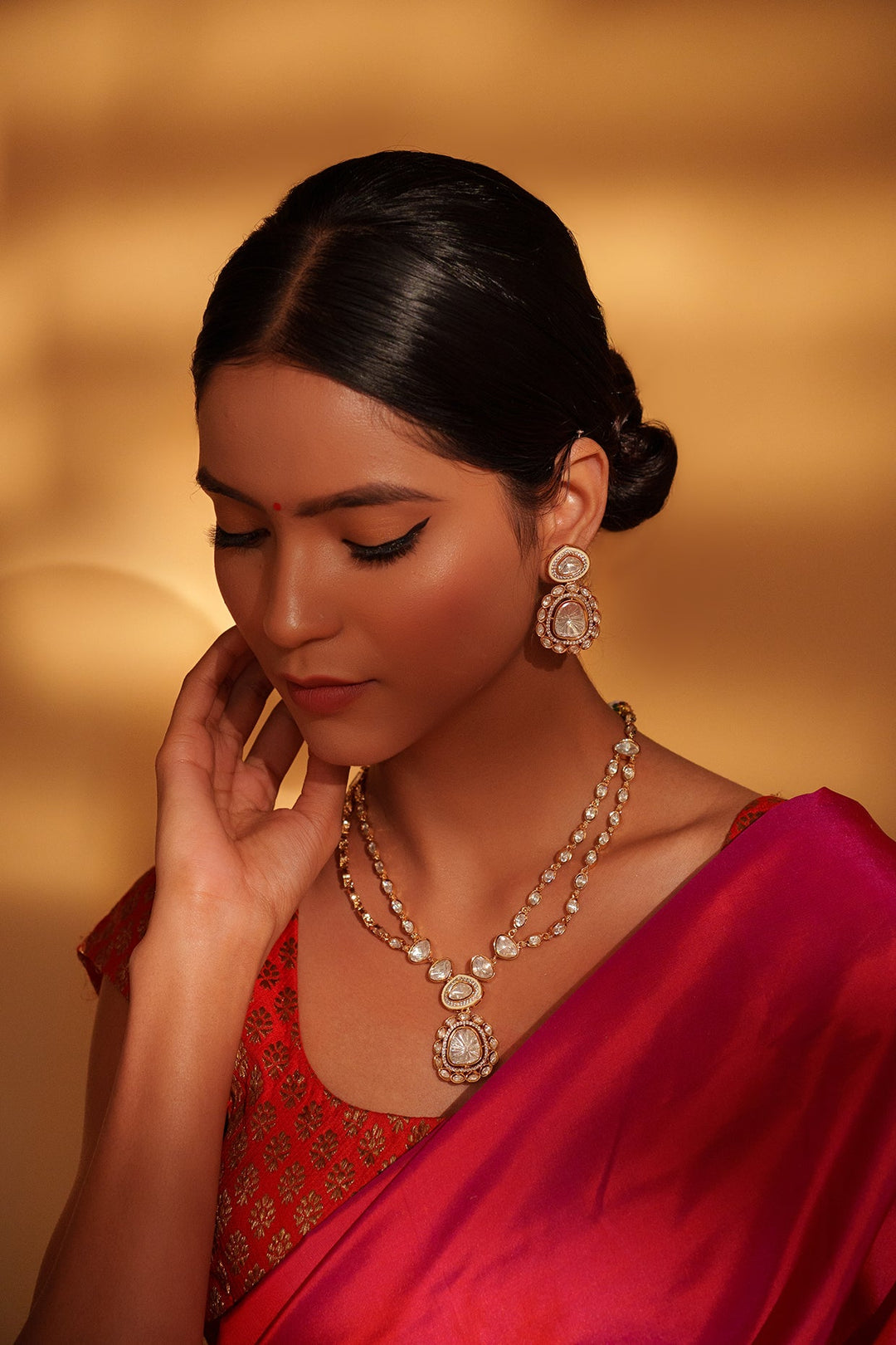 Gold Plated Kundan Polki Pendant Necklace Set Zevar by Geeta - Fabilicious Fashion