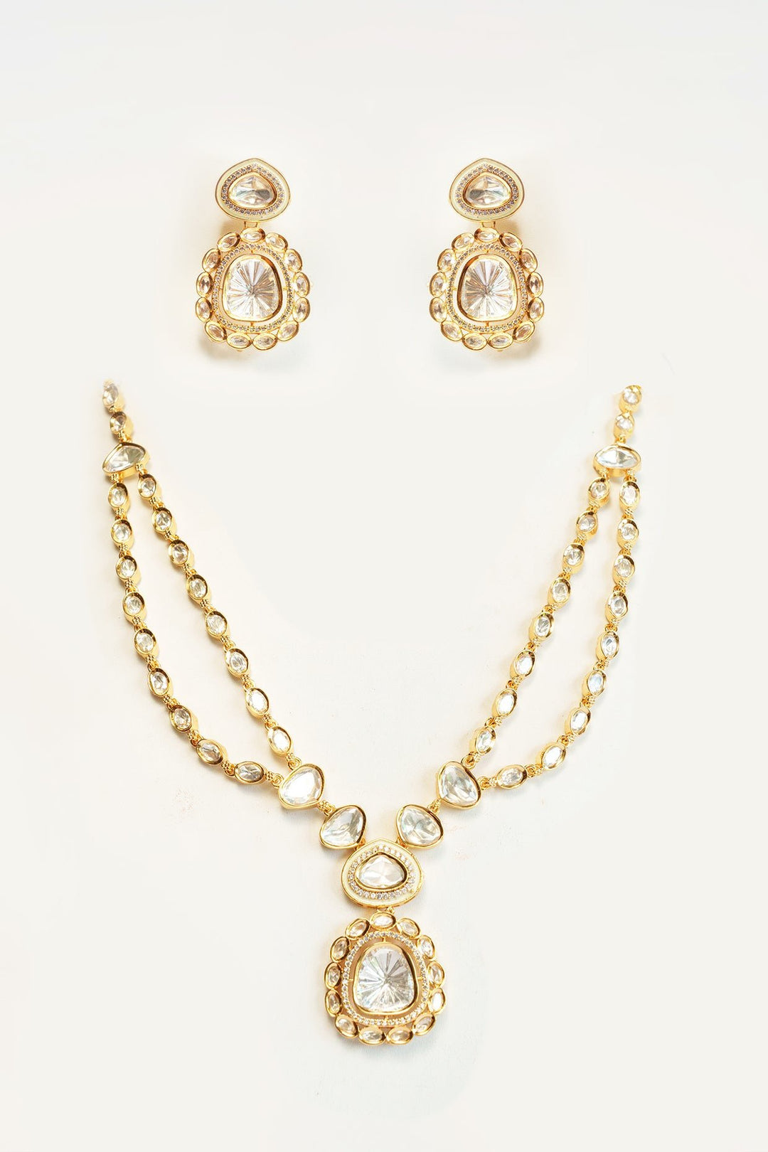 Gold Plated Kundan Polki Pendant Necklace Set Zevar by Geeta - Fabilicious Fashion