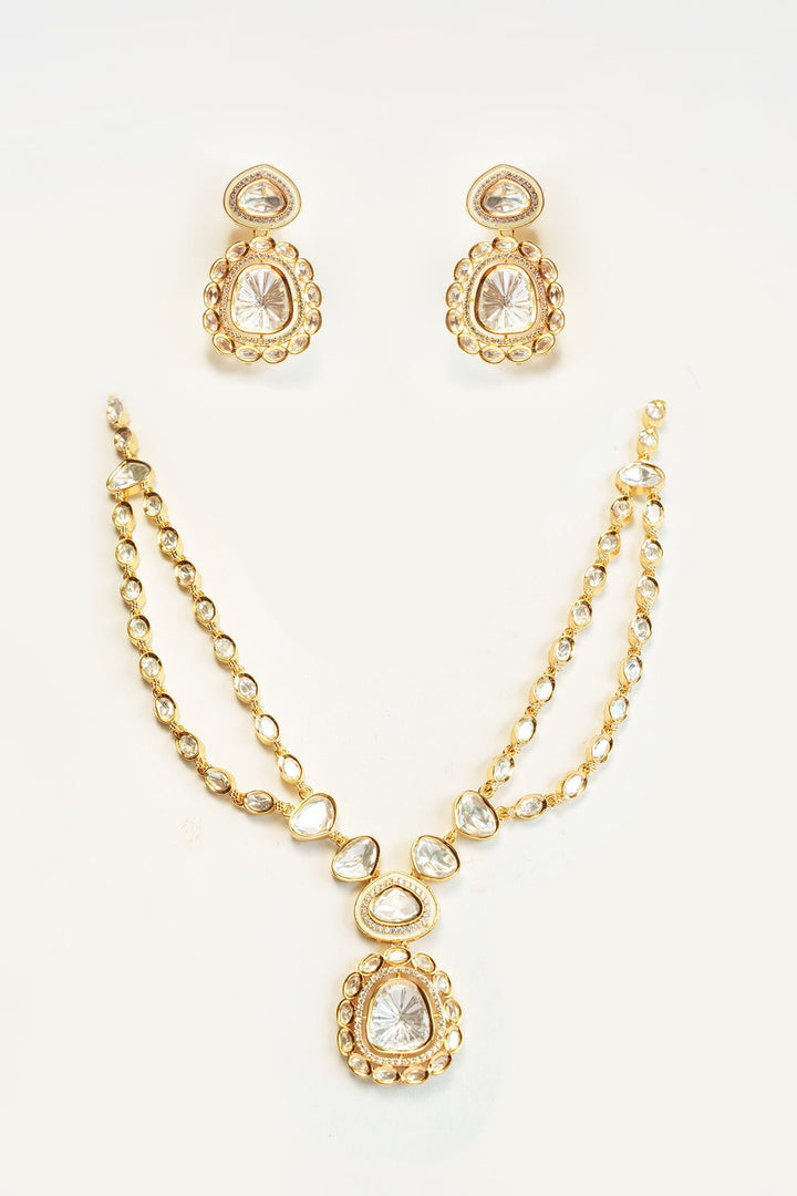 Gold Plated Kundan Polki Pendant Necklace Set Zevar by Geeta - Fabilicious Fashion
