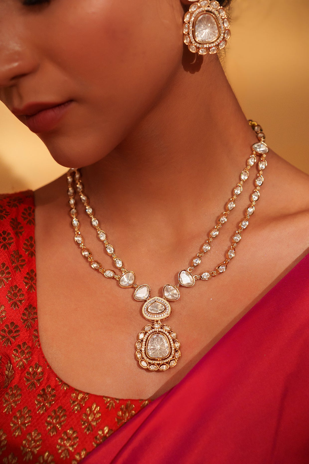 Gold Plated Kundan Polki Pendant Necklace Set Zevar by Geeta - Fabilicious Fashion
