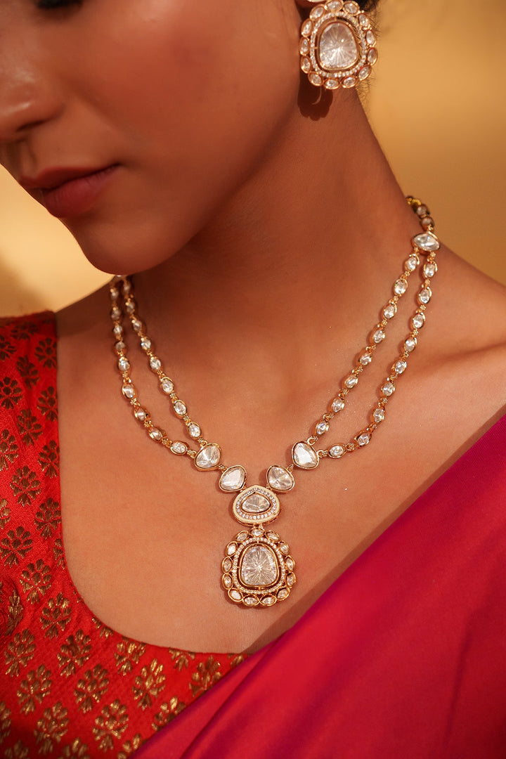 Gold Plated Kundan Polki Pendant Necklace Set Zevar by Geeta - Fabilicious Fashion