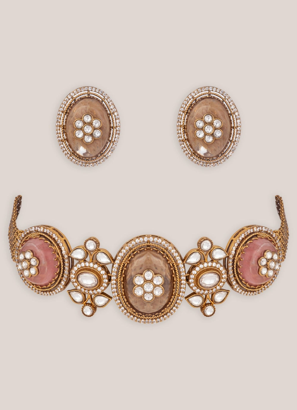Zevar by Geeta Gold Plated Kundan Resin Choker Necklace SetFabilicious Fashion