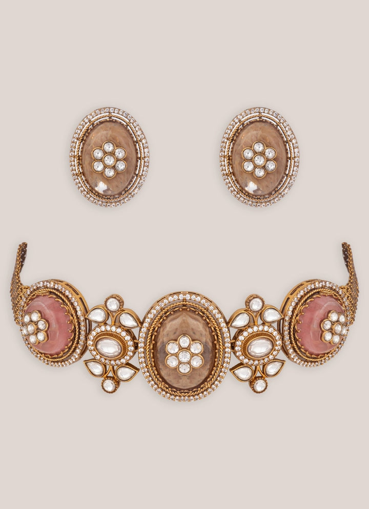 Zevar by Geeta Gold Plated Kundan Resin Choker Necklace SetFabilicious Fashion