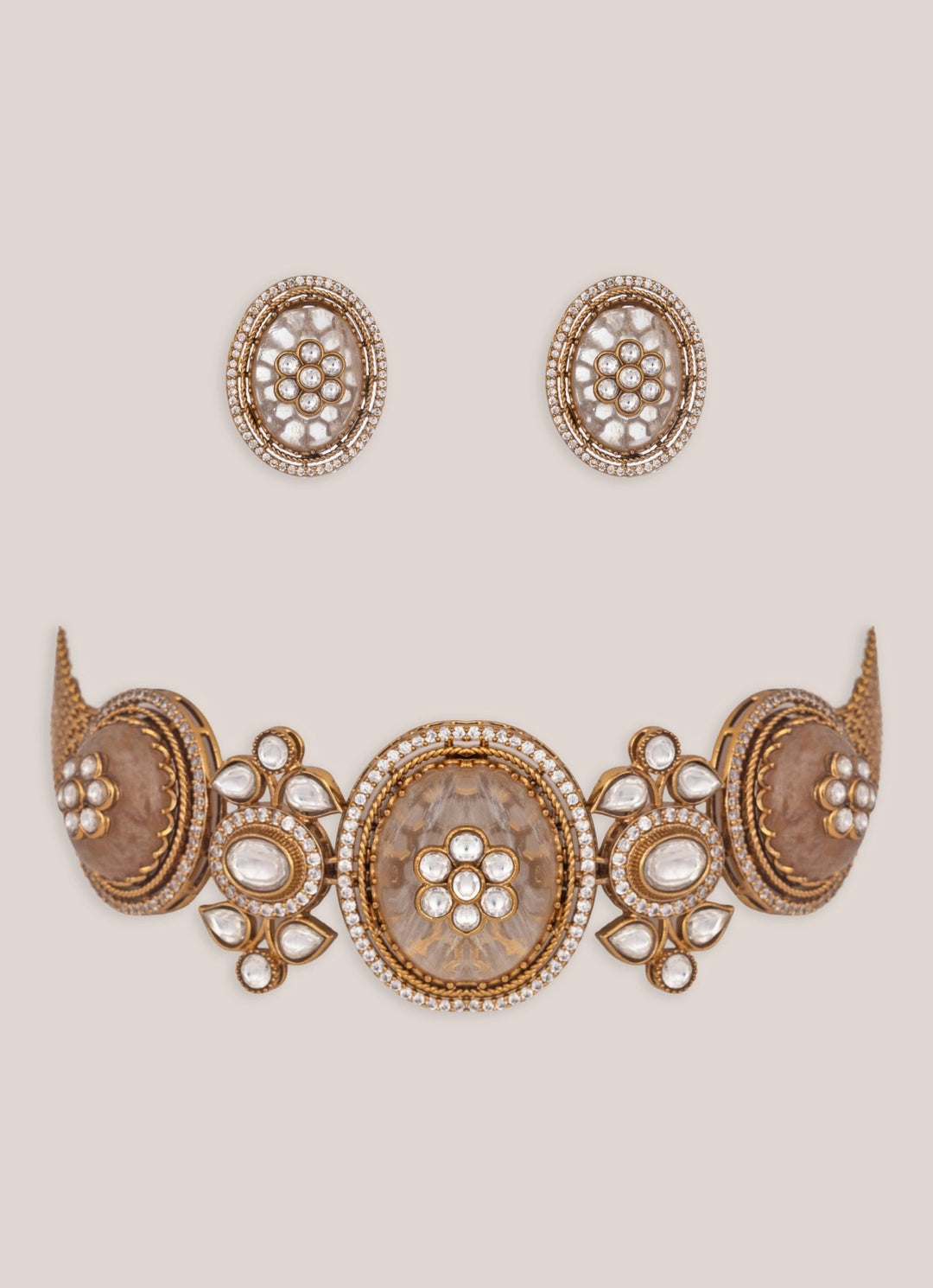 Zevar by Geeta Gold Plated Kundan Resin Choker SetFabilicious Fashion