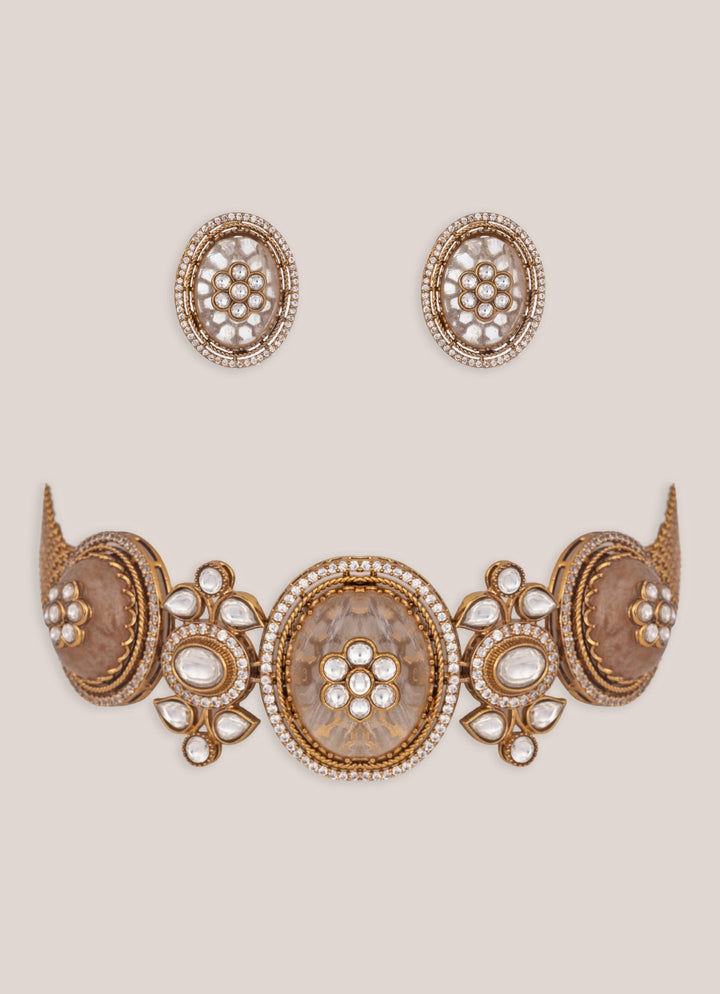 Zevar by Geeta Gold Plated Kundan Resin Choker SetFabilicious Fashion