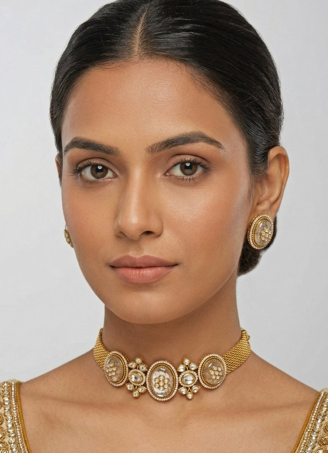 Zevar by Geeta Gold Plated Kundan Resin Choker SetFabilicious Fashion