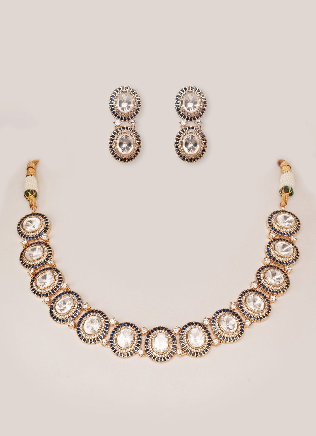 Gold Plated Kundan Studded Necklace Set Zevar by Geeta - Fabilicious Fashion