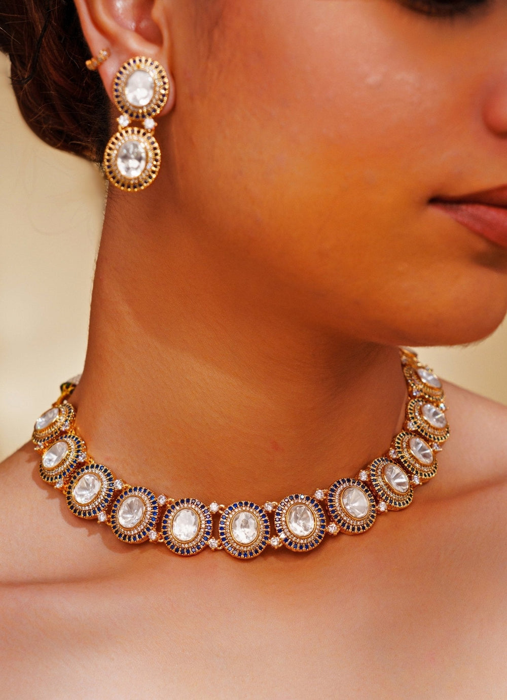Gold Plated Kundan Studded Necklace Set Zevar by Geeta - Fabilicious Fashion