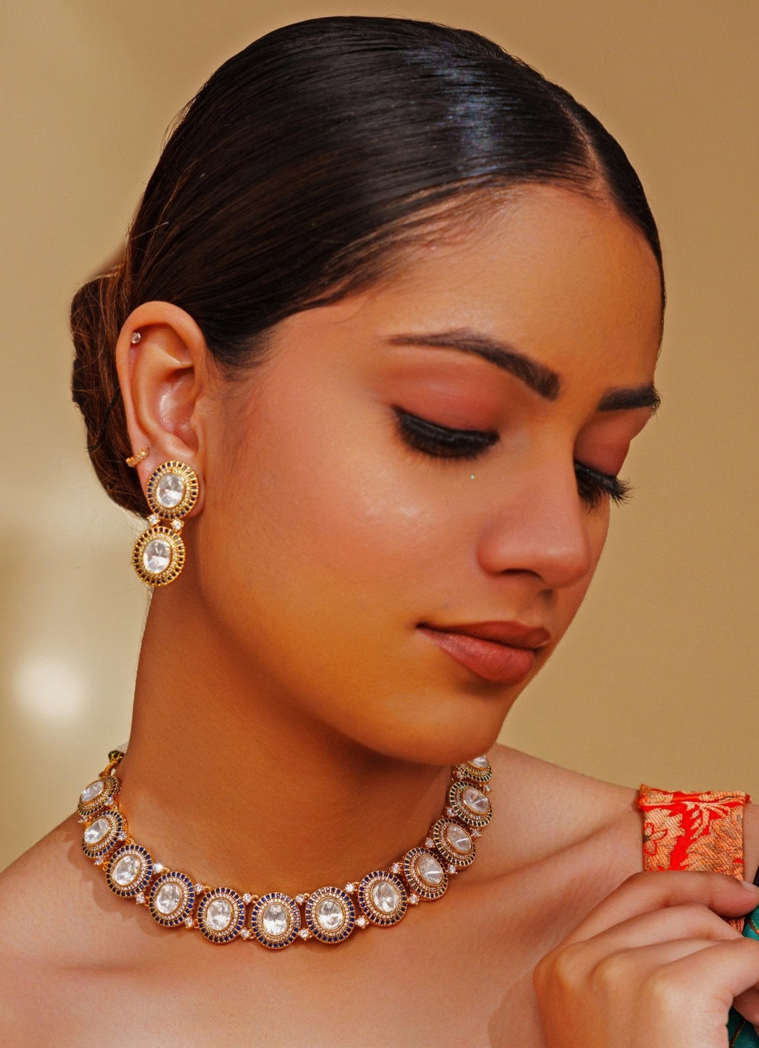 Gold Plated Kundan Studded Necklace Set Zevar by Geeta - Fabilicious Fashion