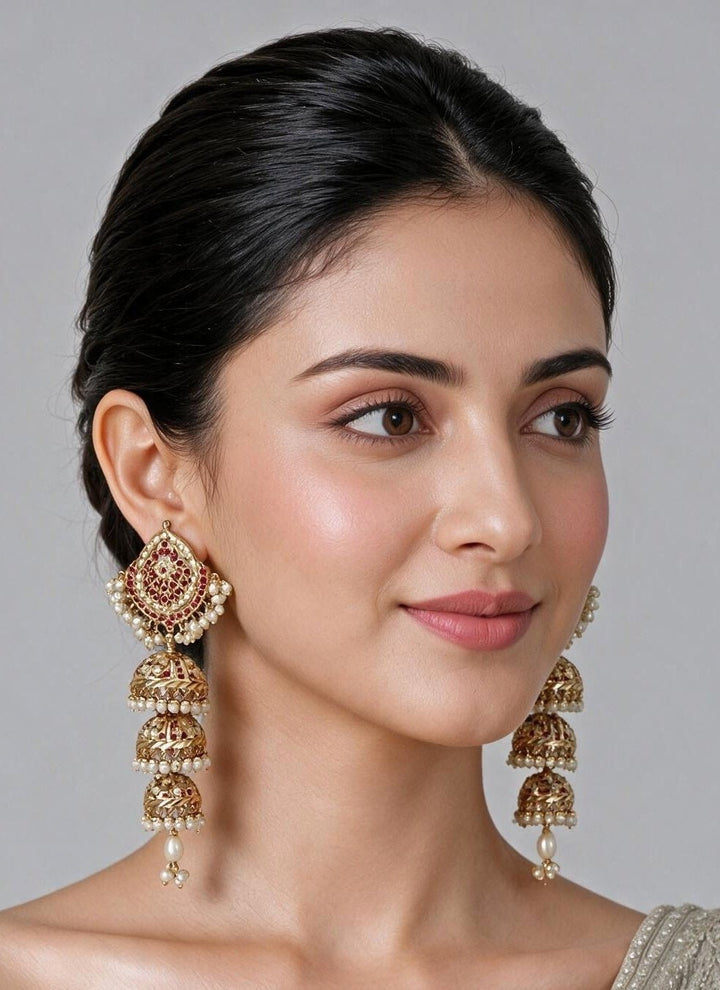 Vivinia By Vidhi Mehra Gold Plated Layered Jadau Pearl JhumkaFabilicious Fashion