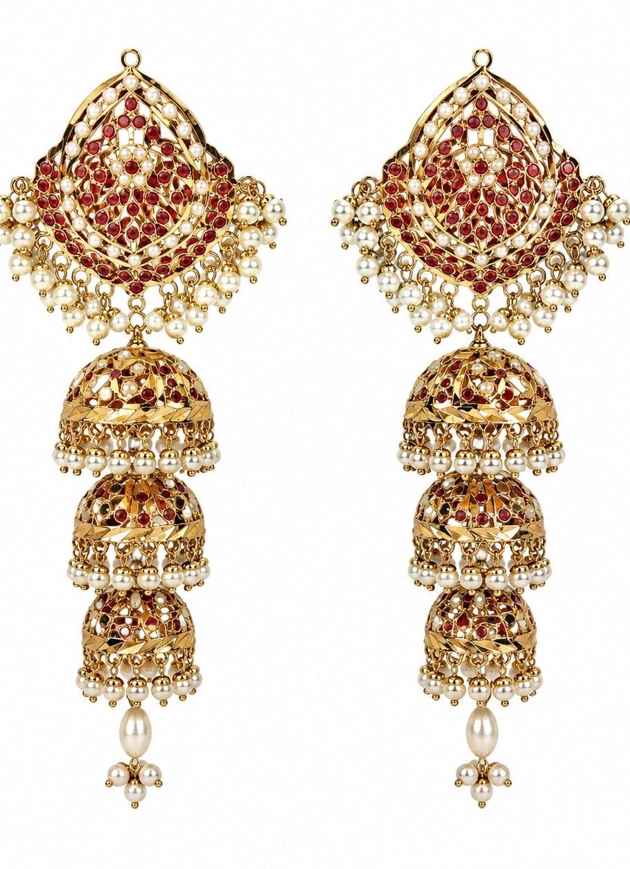 Vivinia By Vidhi Mehra Gold Plated Layered Jadau Pearl JhumkaFabilicious Fashion