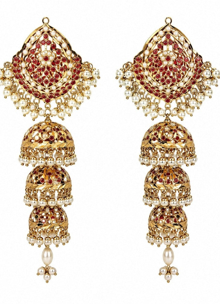Vivinia By Vidhi Mehra Gold Plated Layered Jadau Pearl JhumkaFabilicious Fashion