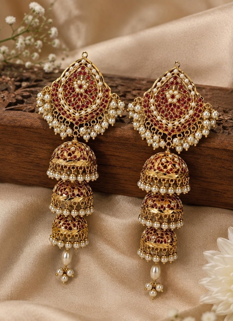 Vivinia By Vidhi Mehra Gold Plated Layered Jadau Pearl JhumkaFabilicious Fashion