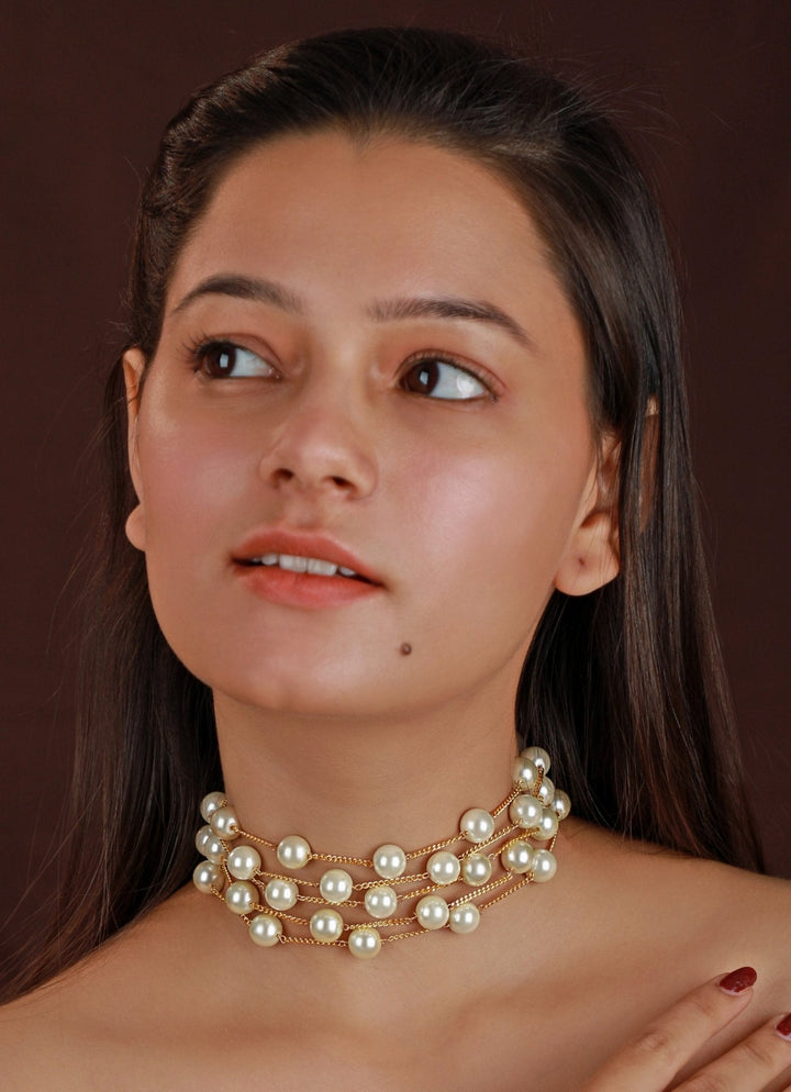 Gold Plated Layered Pearl Choker Set Kalyani Indian Jewelry - Fabilicious Fashion