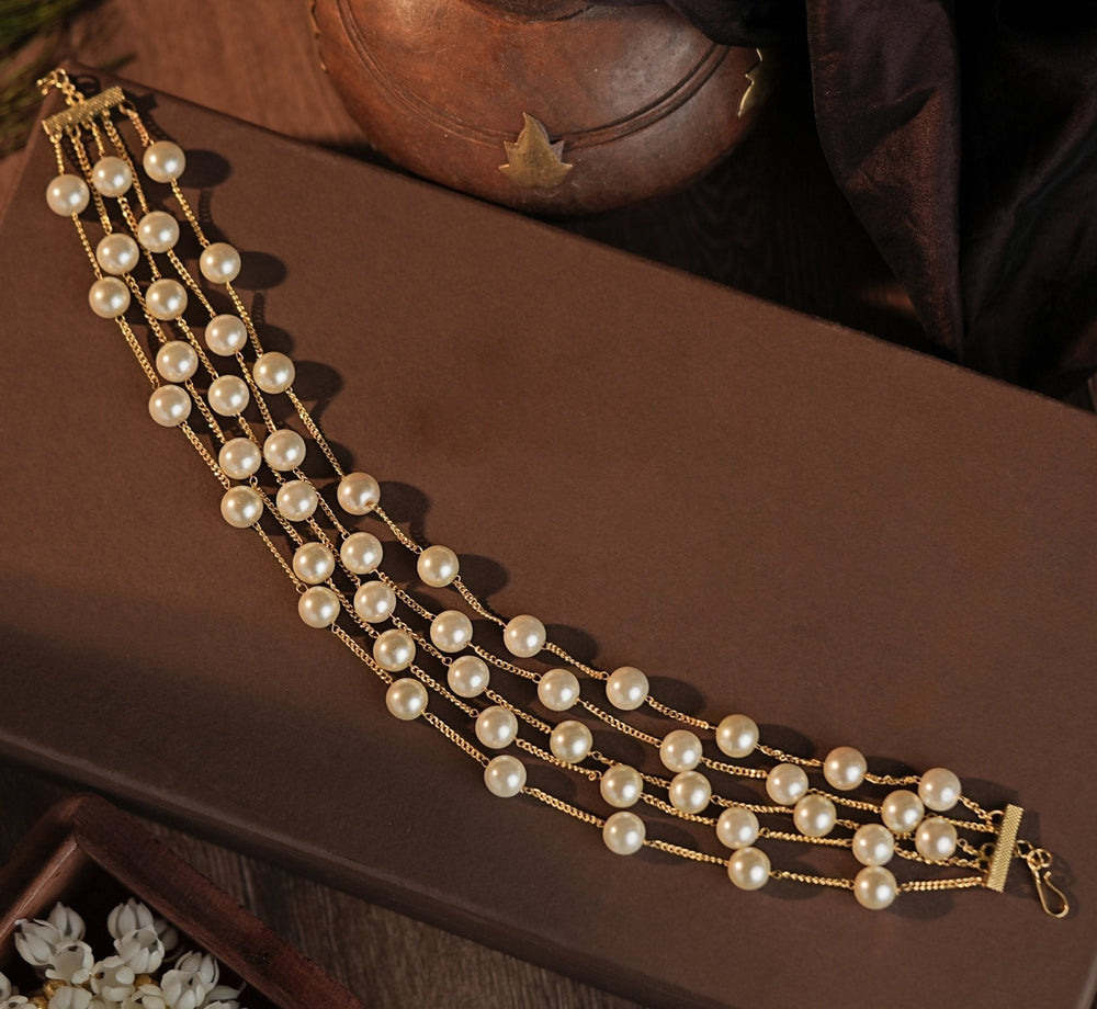 Gold Plated Layered Pearl Choker Set Kalyani Indian Jewelry - Fabilicious Fashion