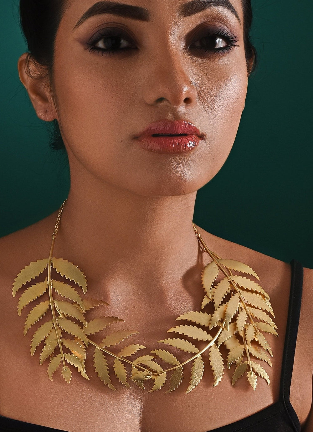Gold Plated Leaf Design Statement Necklace Zaza By Somya - Fabilicious Fashion