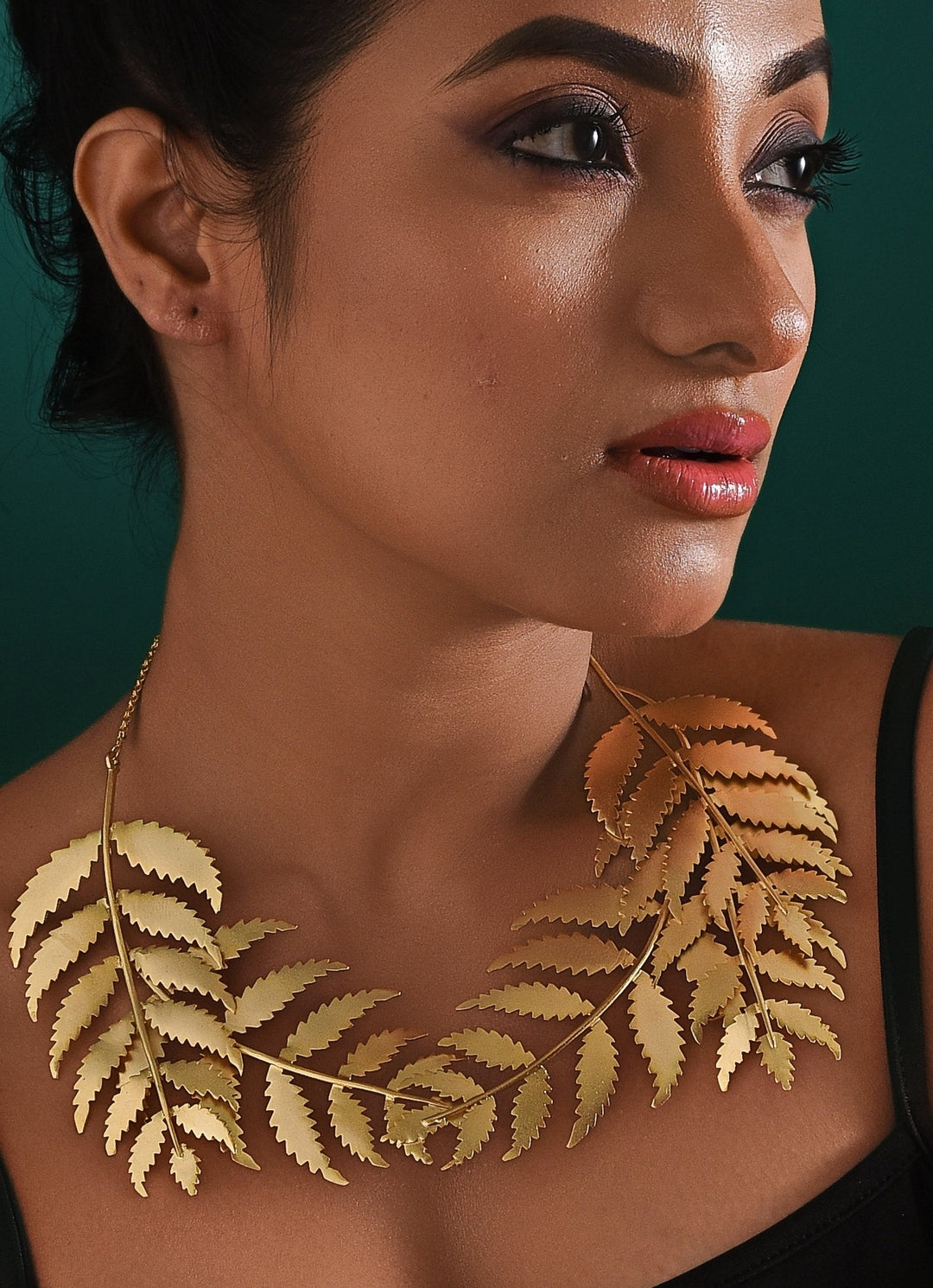 Gold Plated Leaf Design Statement Necklace Zaza By Somya - Fabilicious Fashion