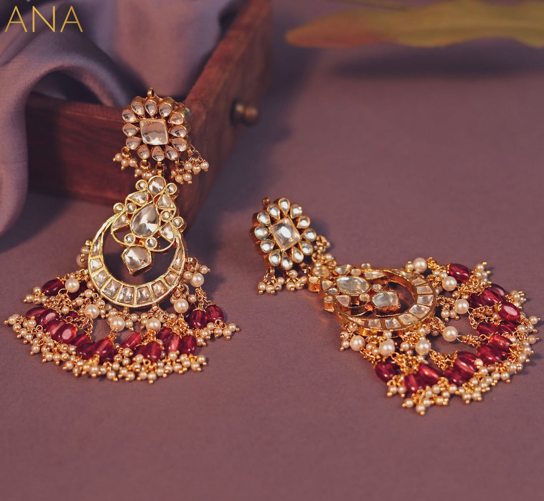 Gold Plated Light Pink Beaded Long Earrings Kalyani Indian Jewelry - Fabilicious Fashion