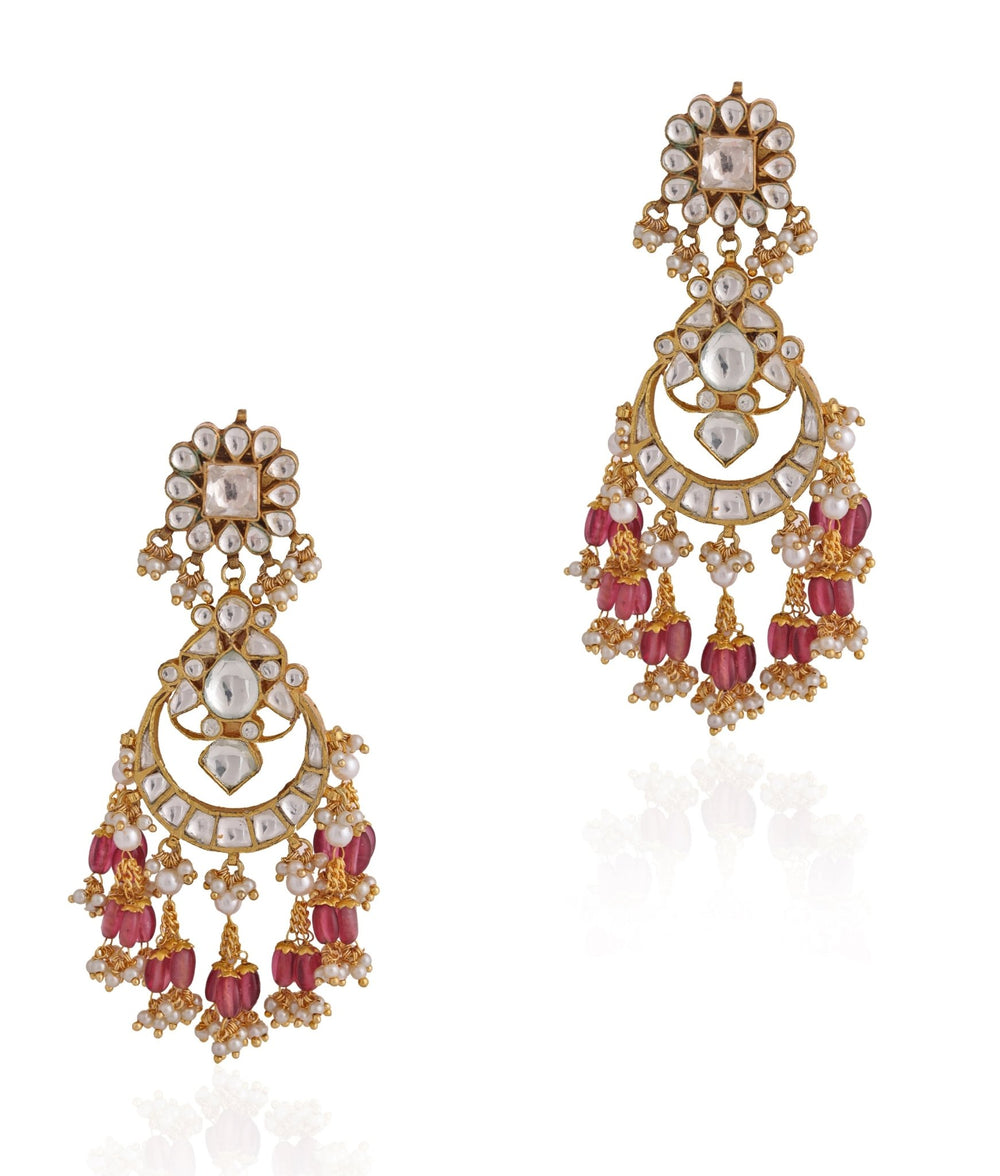Gold Plated Light Pink Beaded Long Earrings Kalyani Indian Jewelry - Fabilicious Fashion