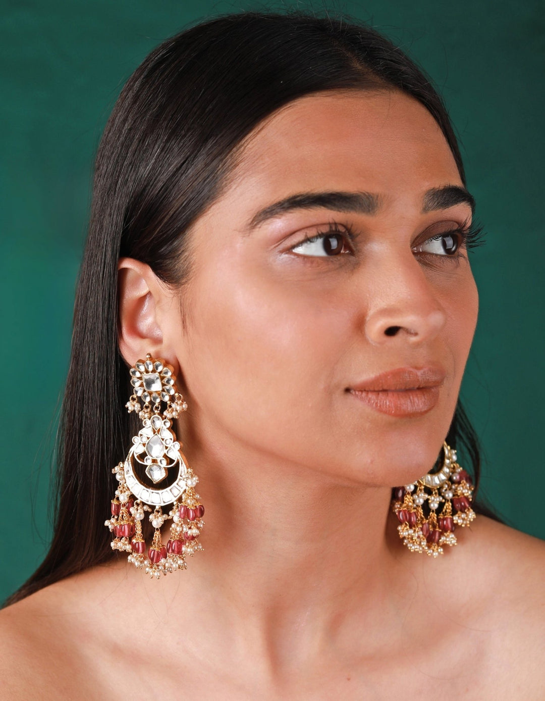 Gold Plated Light Pink Beaded Long Earrings Kalyani Indian Jewelry - Fabilicious Fashion