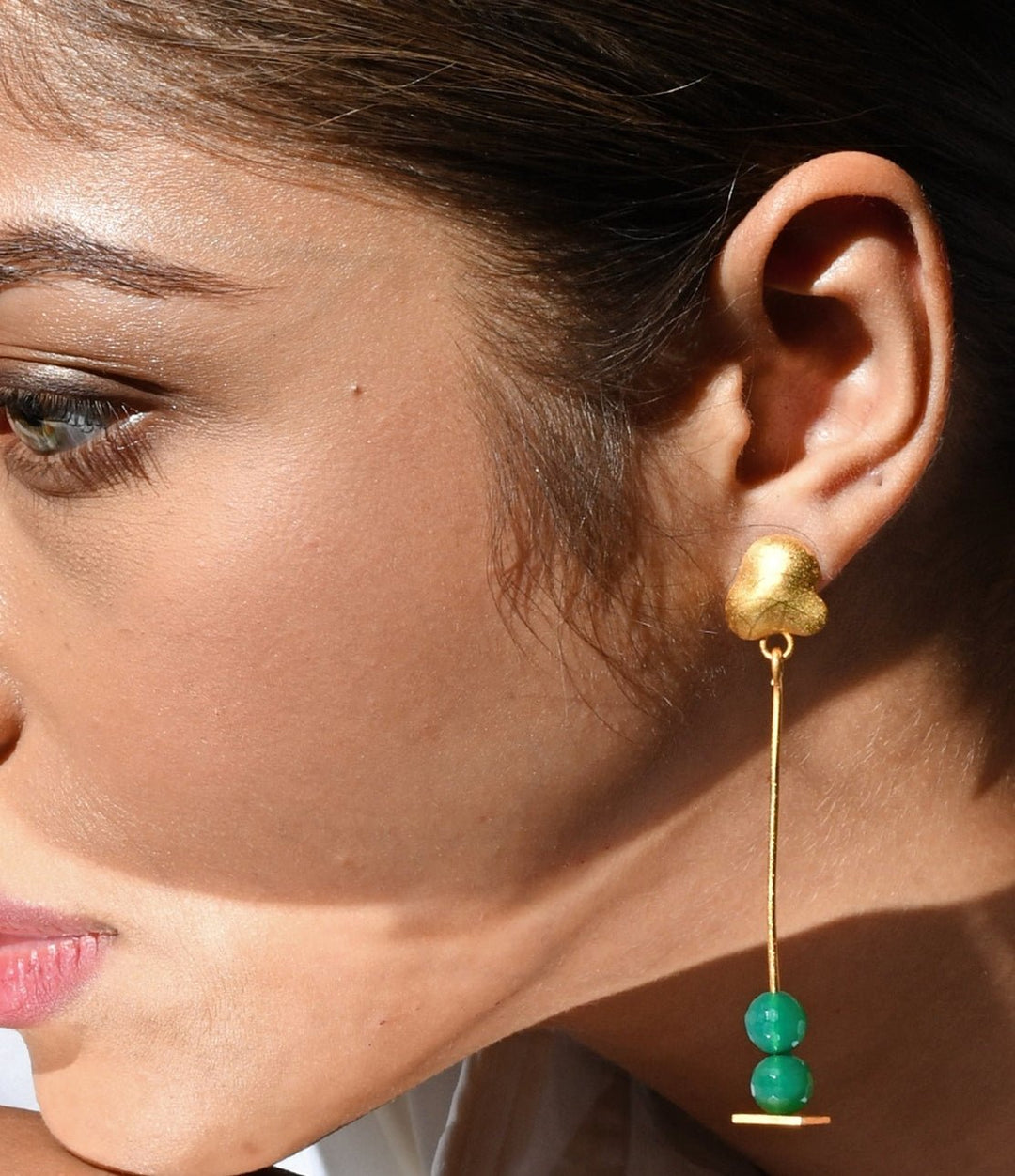 Gold Plated Long Dangling Green Stone Earrings Zaza By Somya - Fabilicious Fashion