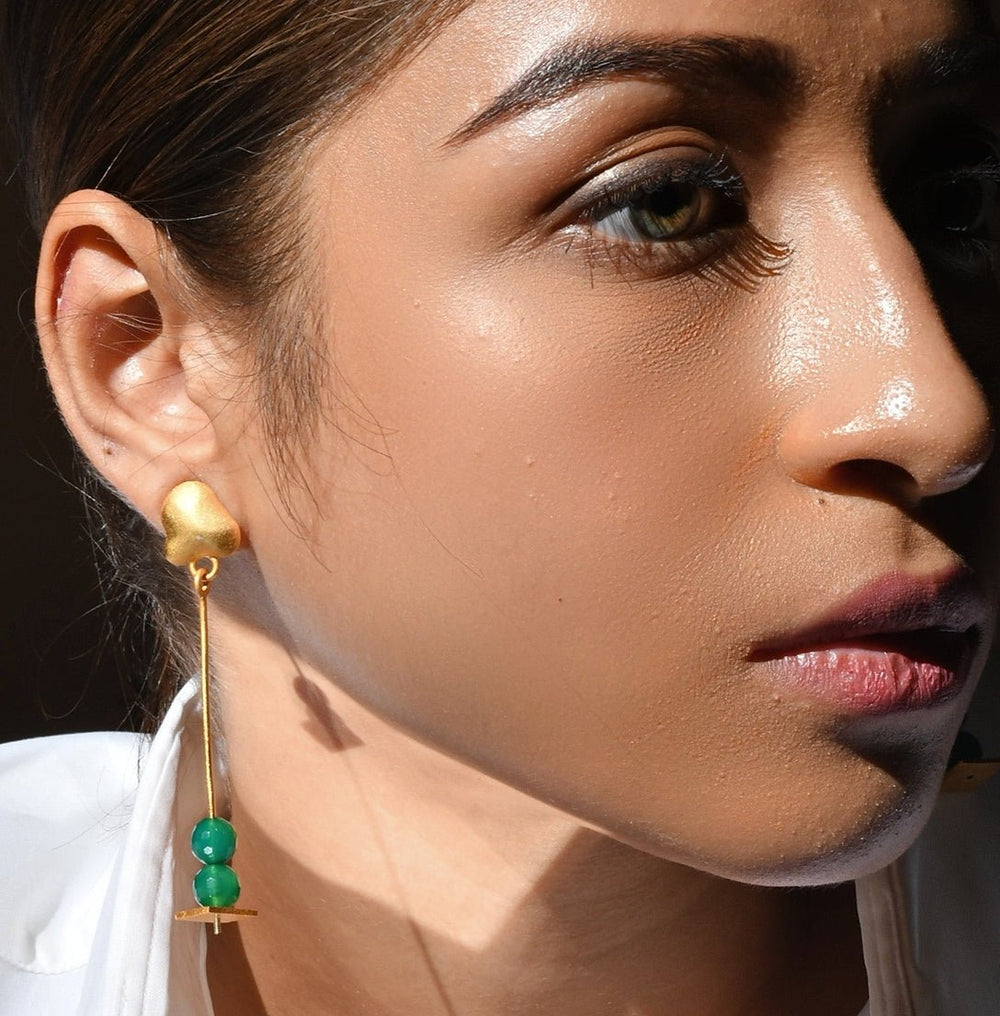 Gold Plated Long Dangling Green Stone Earrings Zaza By Somya - Fabilicious Fashion