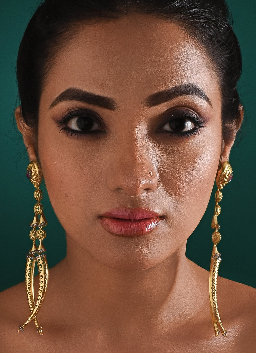 Gold Plated Long Statement Earrings Zaza By Somya - Fabilicious Fashion