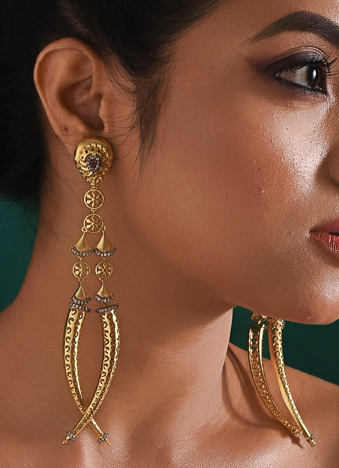 Gold Plated Long Statement Earrings Zaza By Somya - Fabilicious Fashion
