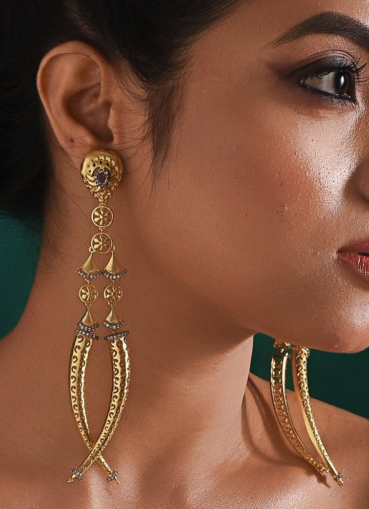 Gold Plated Long Statement Earrings Zaza By Somya - Fabilicious Fashion